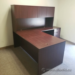 Mahogany L Suite Office Desk w/ Overhead and Client Knee Space